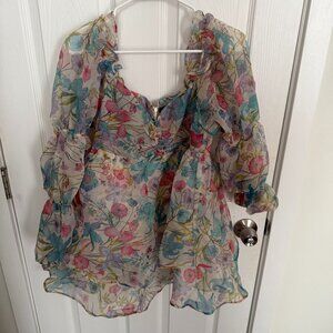 Flower Puffy Sleeve Dress